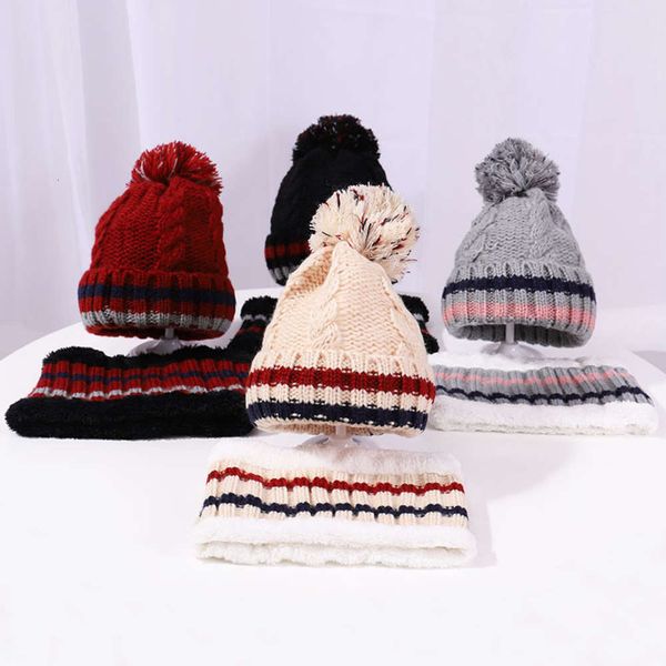 

hat children's new plush in knitted autumn and winter, Red;brown