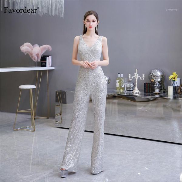 

party dresses favordear double v-neck evening formal costume vestido de fiesta sparkly sequin capable trousers set 2021 1, White;black
