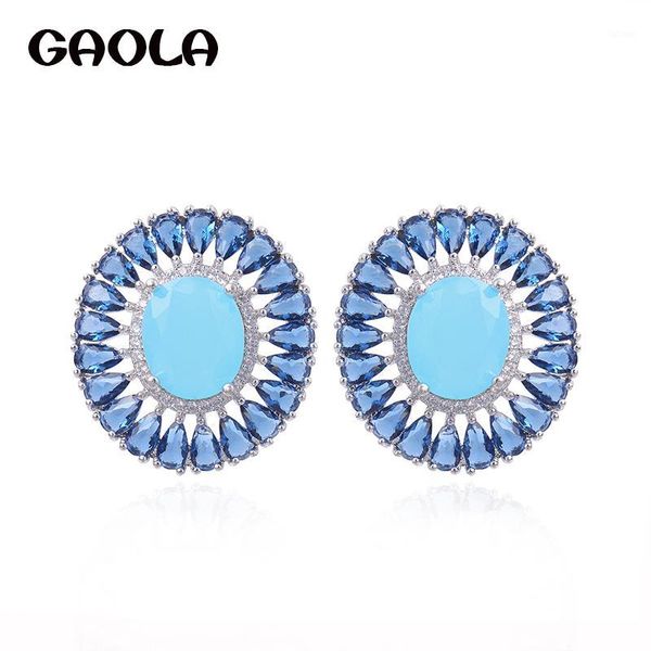 

gaola fashion jewelry round flower blue stones cubic zircon stud earring for women christmas gift gle7290y1, Golden;silver