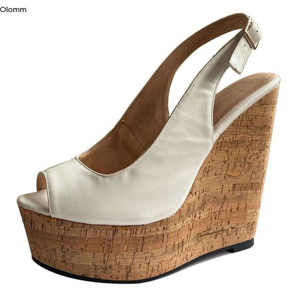 

sandals olomm 2021 women platform buckle strap wedges high heels peep toe pretty white party shoes us plus size 5-15, Black