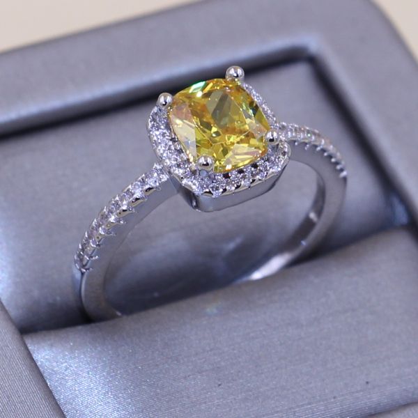

solitaire sell victoria luxury jewelry 925 sterling silver cushion cut gold z cz diamond gemstones party women wedding band ring, Slivery;golden