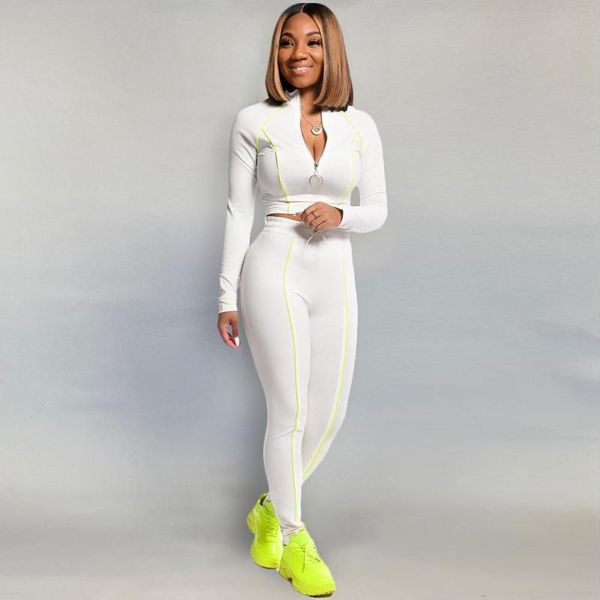 

spring autumn women's zipper tracksuit outfit long sleeve stand collar high-waist drawstring trousers sports set, Gray