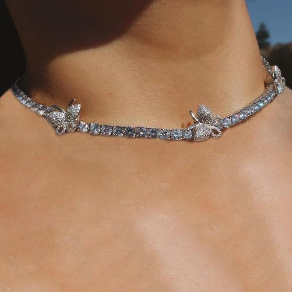 

симпатичные ожерелье bling bling butterfly tennis ожерелье для женщин серебряный цвет хортона choker butterfly ожерелье ювелирные изделия, Silver