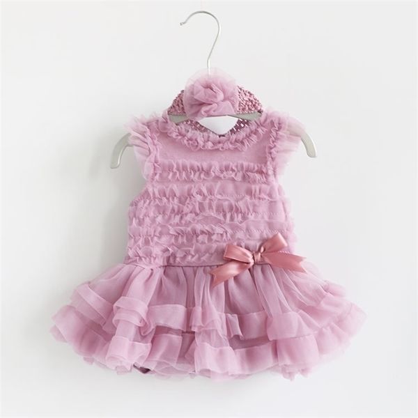 

newborn baby girl dress summer girls baptism party dress & headband short sleeves infant dresses girls clothing y200409, Red;yellow