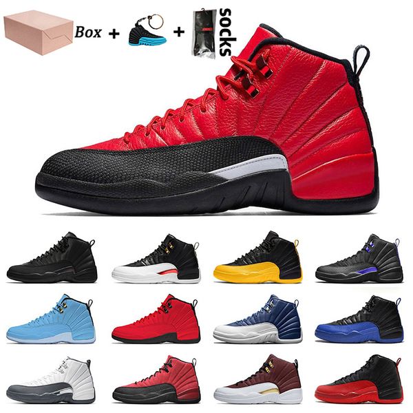 

with box jumpman 12 12s reverse flu game mens basketball shoes university gold dark concord sneakers trainers big size 13, White;red