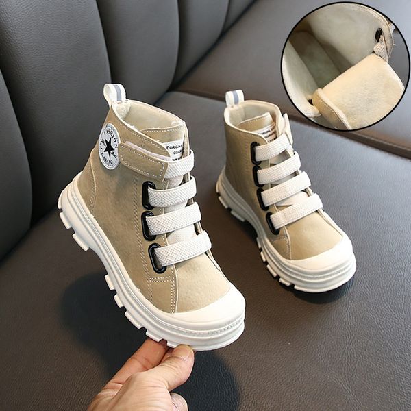 

fashion boys martin boots 2020 autumn and winter new leather children' cotton shoes plus velvet warm kids boots boys sport shoe c1002, Black;grey