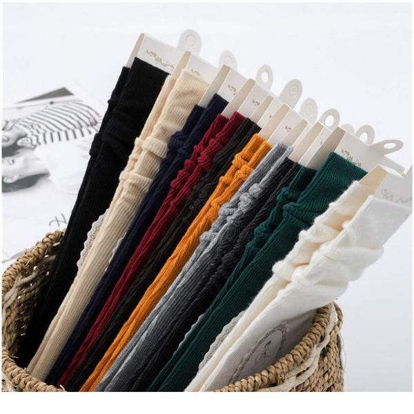 

1 pair women's socks japanese autumn and winter lady's cotton socks solid color retro forest boots lo qylopn, Black