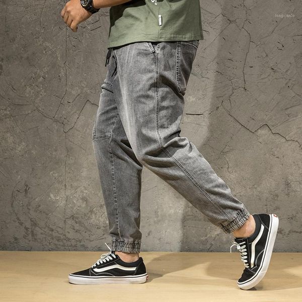 

jeans male harem pants loose cotton male oversized jeans men casual loose stretch nine-point gray1, Blue