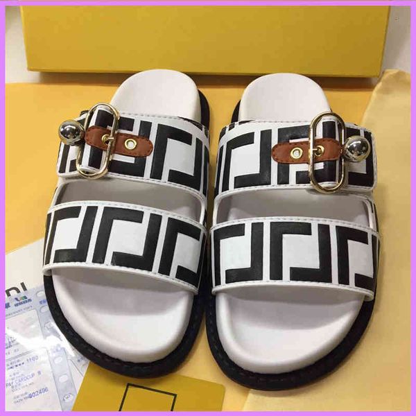 

double mens laced flat sandals steet fashion shoes womens designer slides ladies f letter heels non slip sole 4 color d2112082f, Black