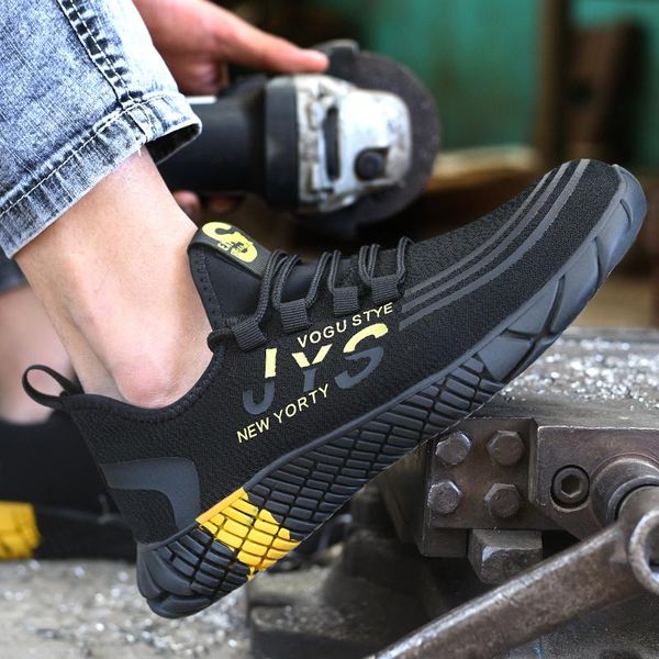 

мужские кроссовки легкий вес открытый плюс размер стали toe против smashing работы обувь мужчин проколам безопасности boots обувь, Black