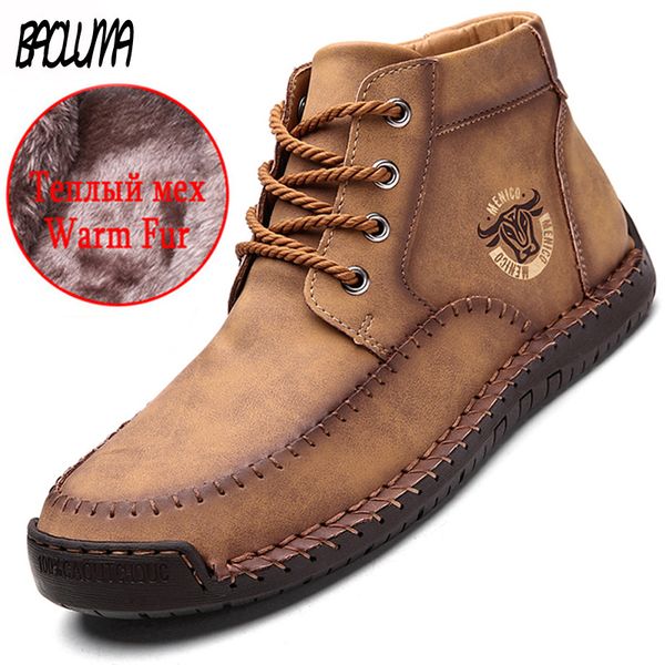 

new winter plush warm snow outdoor lace up men's ankle designer men waterproof hiking boots 201027, Black