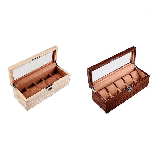 

luxury 5 grids handmade wood watch box wood clock box watch case time for holding1, Pink;blue