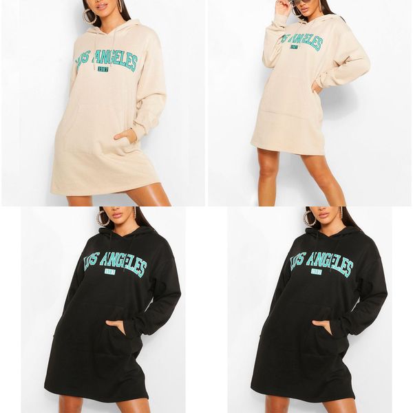 

western fashion letter print drawstring long hoodie women new loose casual plus size 100% cotton quality sweatshirts streetwear q0105, Black