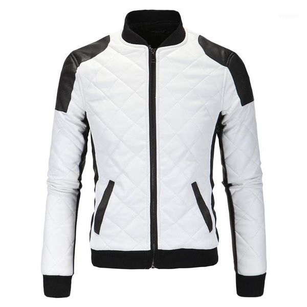 

fashion men faux leather jacket argyle mens pu leather jackets patchwork motorcycle coat1, Black