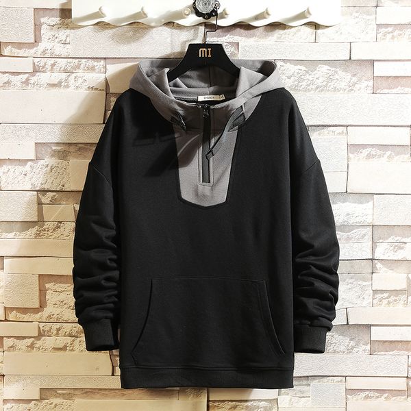 

new men patchwork hooded hoodies 2021 mens korean harajuku sweatshirts color block oversized hoodie arit, Black