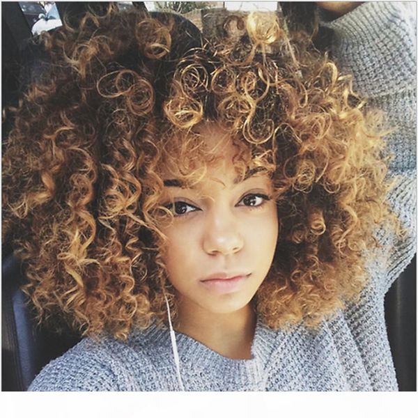 

14 inches short afro wig brown synthetic kinky curly wigs for women 6 colors ombre fluffy african american natural black hair