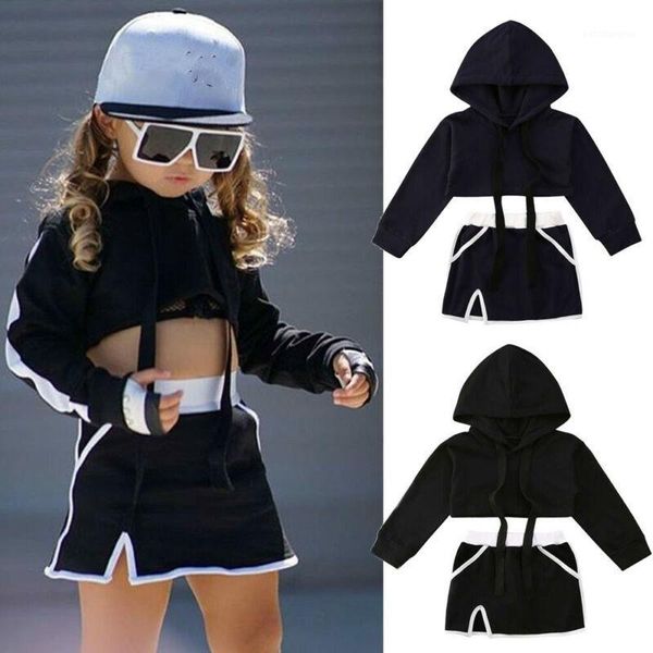 

clothing sets kids toddler girls clothes long sleeve pullover hooded crop mini skirt casual outfits 1-6y1, White