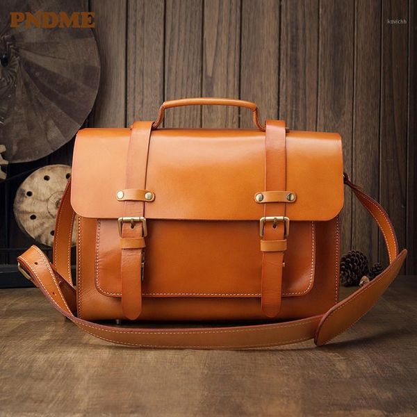 

vintage natural genuine leather men's briefcase casual cowhide handbag business luxury work shoulder messenger bag1
