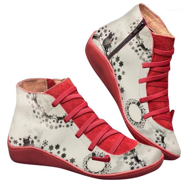 

sagace retro winter boots women snow ankle boots christmas leather shoes lace up flat shoes woman short brown 10291, Black