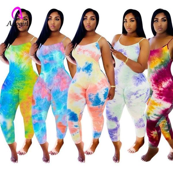 

tie-dye 2020 summer women jumpsuits street rompers strap draped gradient print night club party bandage one piece outfits1, Black;white
