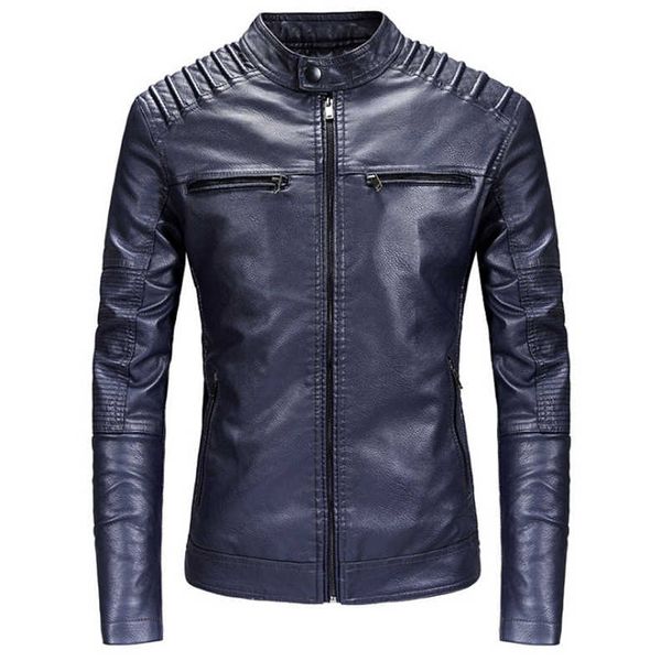 

new bomber leather jacket men casual motorcycle leather jacket pu outerwear male fashion slim fit jacket high quality, Black