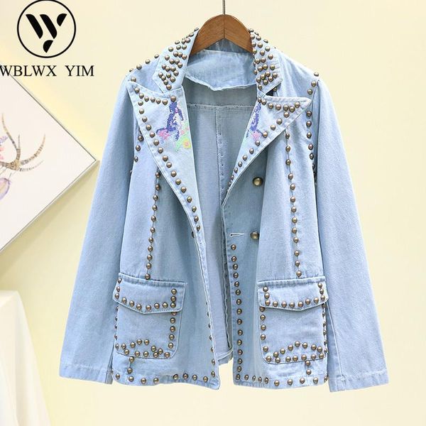 

2020 spring denim jacket female fashion rivet embroidery jeans jacket women streetwear loose denim coat vintage washed outwear1, Black;brown