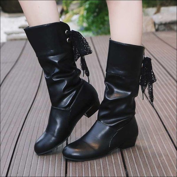 

boots leather women lace up woman shoes ladies winter female mid calf quality botas mujer black white red size 43