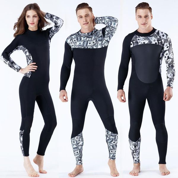 

new skull pattern men women 3mm neopene one piece surfing suit snorkeling swimsuit long sleeve warm keeping wetsuit swimwear