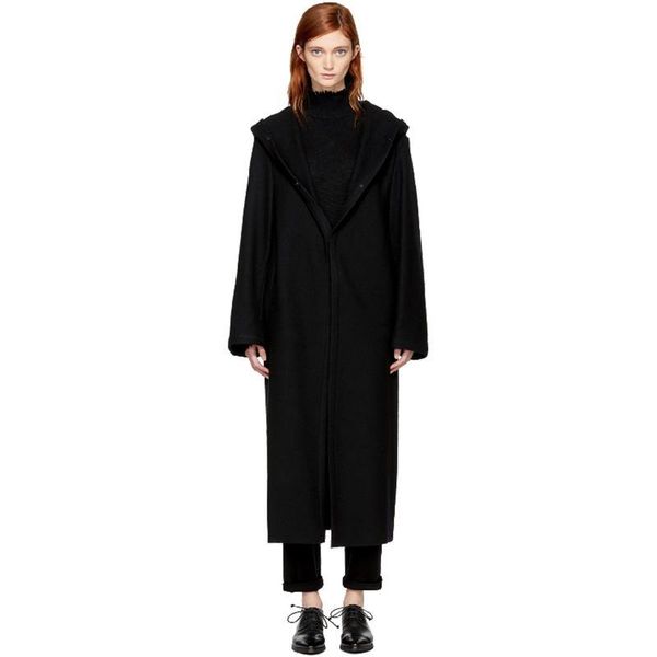 

men's woolen coat mid-length loose black dark black