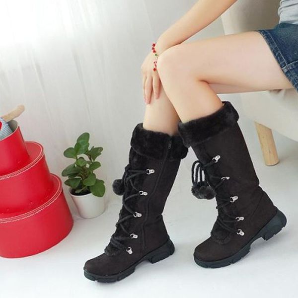 

women fur boots ladies winter shoes woman zipper casual knee boots keep warm snow black big size 35-46