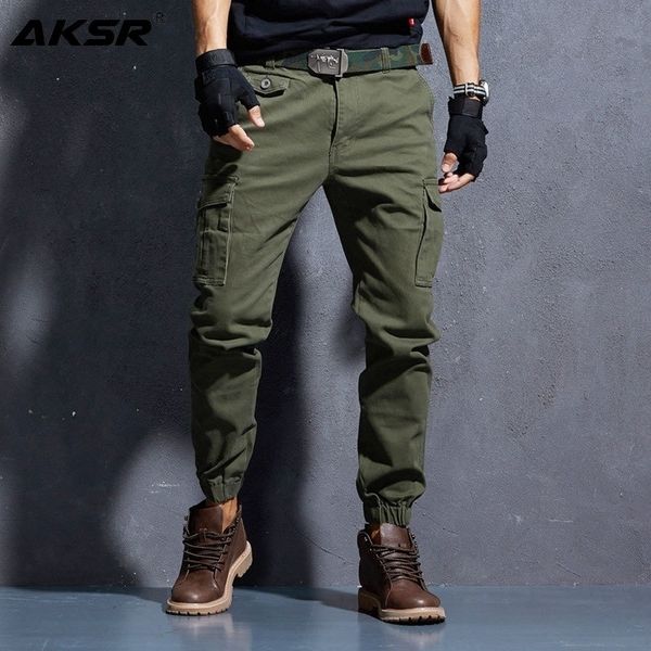

aksr men's joggers casual military cargo pants joggers with pockets flexible tactical joggers pants men streetwear trousers 201126, Black