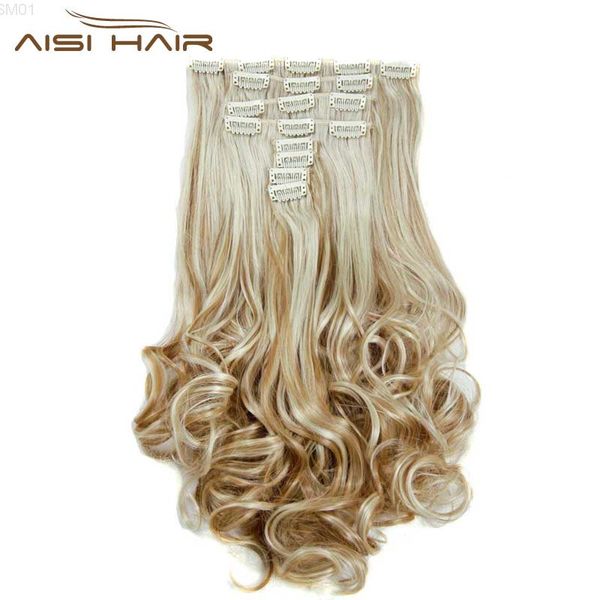 

new16colors clip in hair extensions 8pcs/set 22inch 55 cm long wavy synthetic heat resistant hairpiece, Black