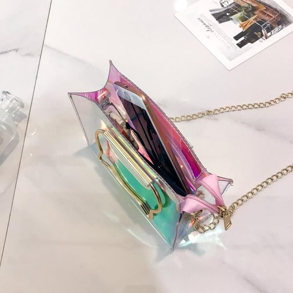 

2020 summer new bag transparent female bag laser personality cat handle handbag lady shoulder handbags for women's female
