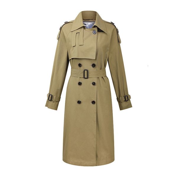 

2021 new autumn cotton double breasted with belt women long trench ol coat chic windbreaker streetwear esz6, Tan;black