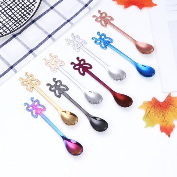 

european style stainless steel spoon multicolor butterfly coffee spoon tea milk dessert spoon kitchen supplies h jllrya