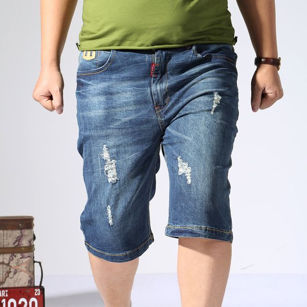 

2021 new men's summer big male torn short micro stretch pants plus size denim shorts c7ea, White;black