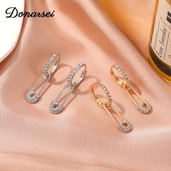 

dangle & chandelier donarsei 2021 fashion safety pin drop earrings for women rhinestone paperclip party, Silver