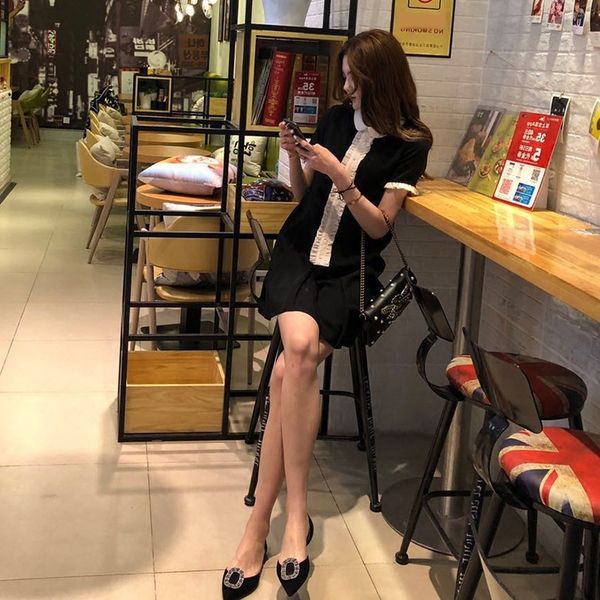 

korean women's women's 2019 summer new girlsartistic high waist pleated dress fashionable chic small black dress 7ov8h, Black;gray