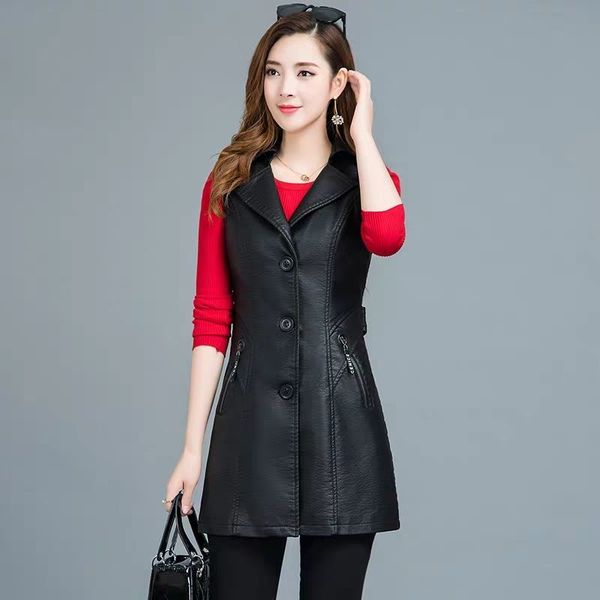 

2021 new spring thin women's clothing sleeveless leather jacket y180 m05c, Black