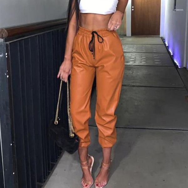 

harem pants womens ladies faux leather high waist joggers jogging bottoms pants trousers spodnie damskie wysoki stan11, Black;white