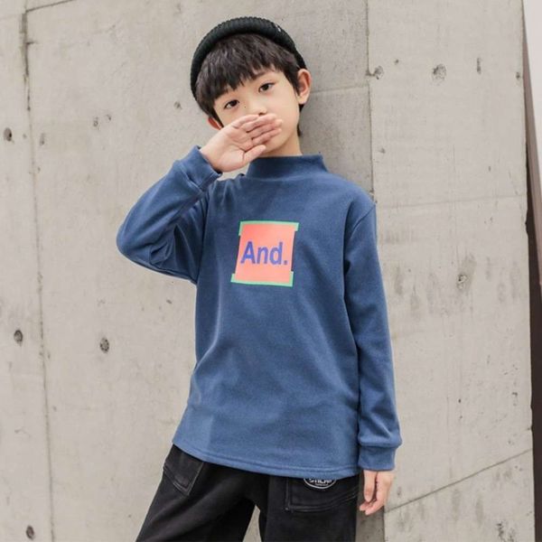 

and wear boys' korean version middle large children's thickened bottom shirt, Black