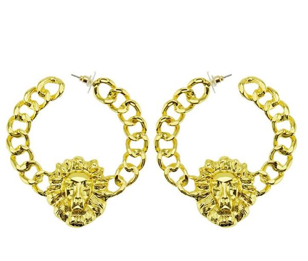 

women's lion head earrings european and american exaggerated high-quality alloy long earrings gd780, Golden