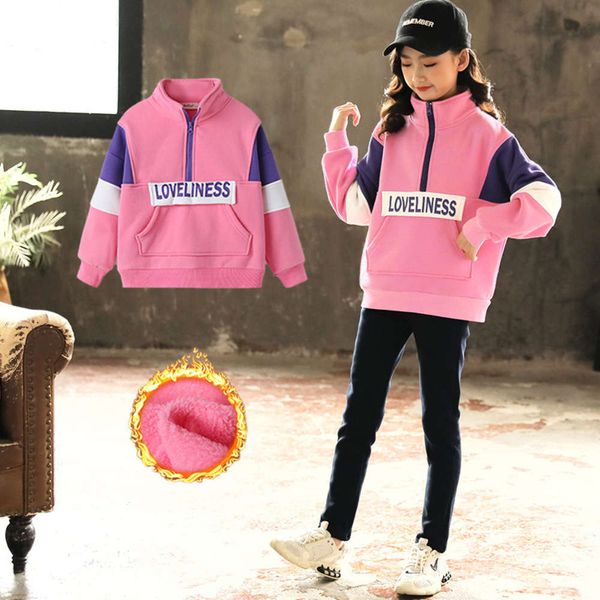 

winter girls' plush and thickened sweater versatile warm fashion 2020 middle school children's pullover, Black