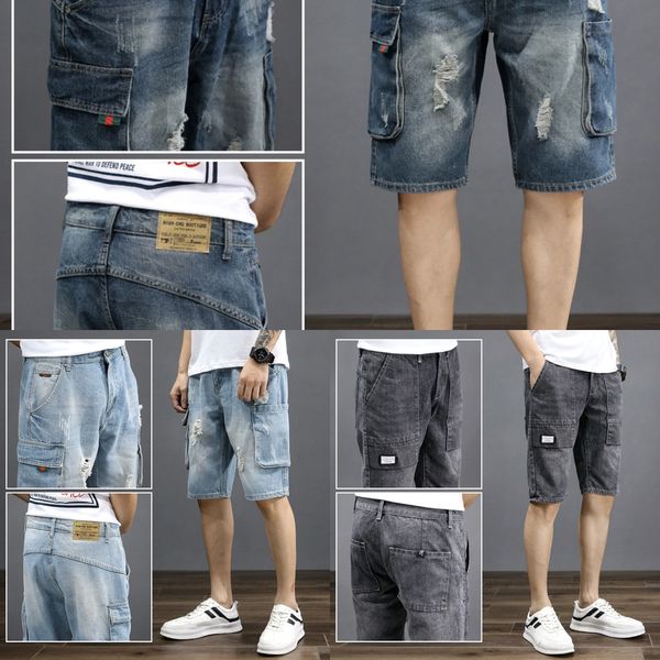 

2020 летом тонкий перфорированный джинсовые шорты мужские шорты корейский и shortsfashion людей вскользь уменьшают подходящие пять точек брю, Blue