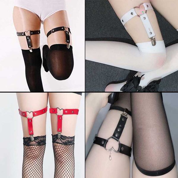 

2021 new women adjustable heart shape thigh leg stockings suspender lady club cute garter belt fashion leather, Black;white
