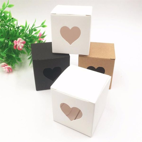

50pcs per lot kraft white/black heart shaped window cupcake boxes wedding chocolate packing party single candy/cooki bbyshc