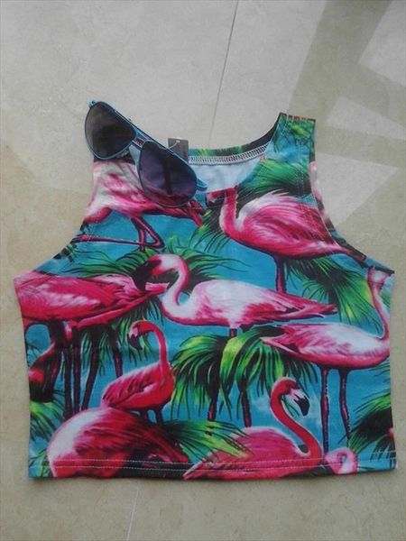 

2020 new arrival women white vintage crop and tank cropped for female flamingo crop for girls