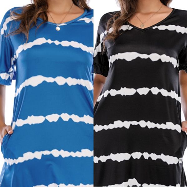 

9ku1b 2020 spring and wavy new women's loose v-neck wavy striped short sleeve 2020 spring and summer dress women's loose v-neck ne, Black;gray