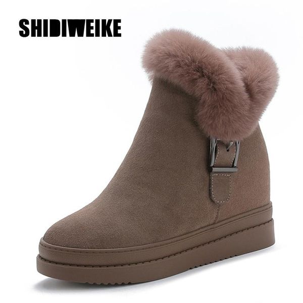 

fashion winter boots warm buckle snow boots suede leather women shoes 2020 wedges non-slip women v834, Black