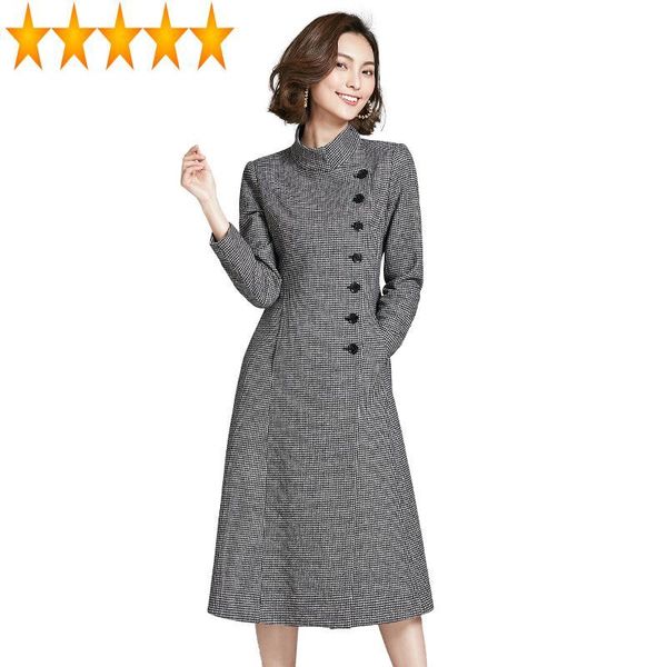 

mujer invierno 2021 abrigos plus size women's woolen female long plaid coat elegant manteau femme hiver coats kj191, Black